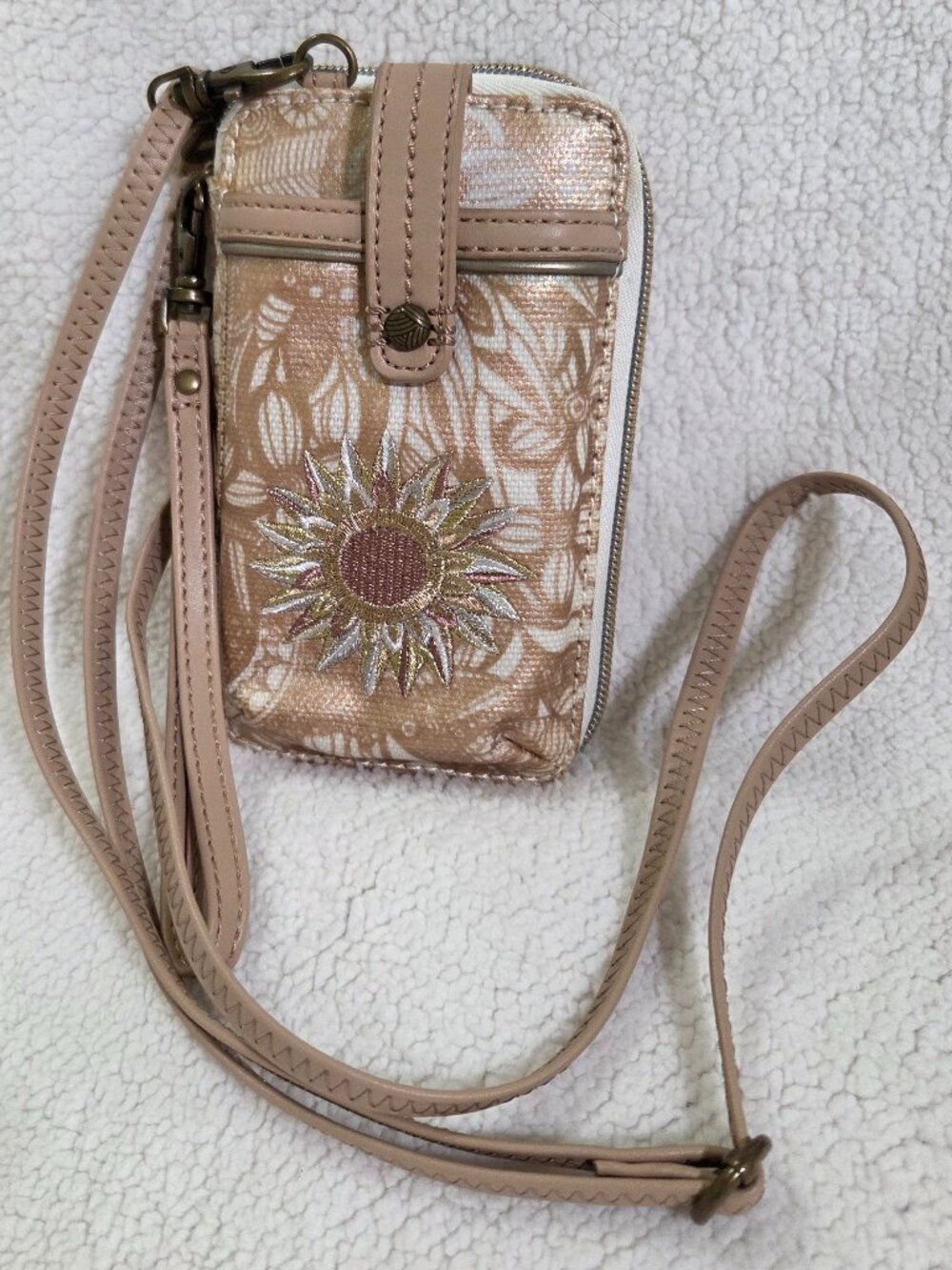 Sakroots Gold Crossbody Cell Phone Wristlet Wallet
